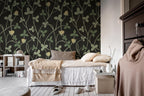 Clover Bloom wall mural by Rebel Walls in Black, styled room