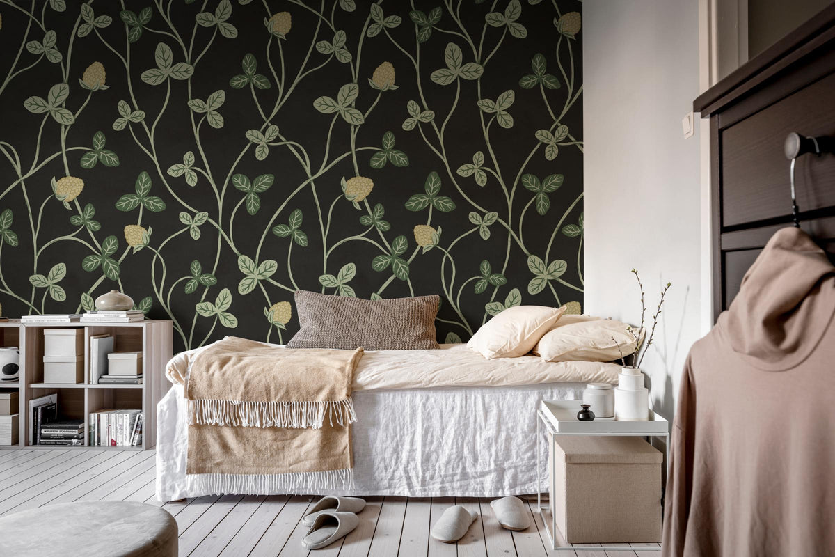 Clover Bloom wall mural by Rebel Walls in Black, styled room