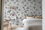 Clover Bloom wall mural by Rebel Walls in Blue, styled room