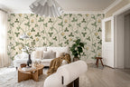 Clover Bloom wall mural by Rebel Walls in Sage Green, styled room