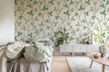 Clover Bloom wall mural by Rebel Walls in Green – Light Green, styled room