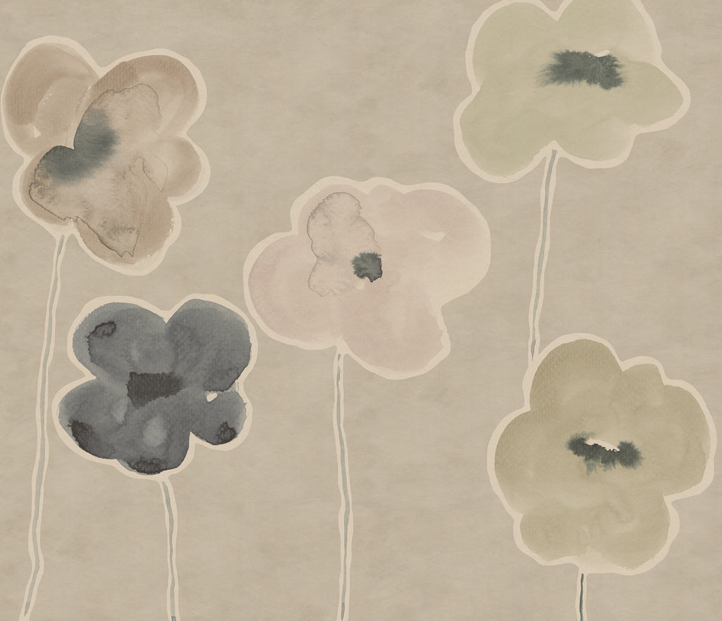Paper Poppies wall mural by Rebel Walls in Beige, flat swatch