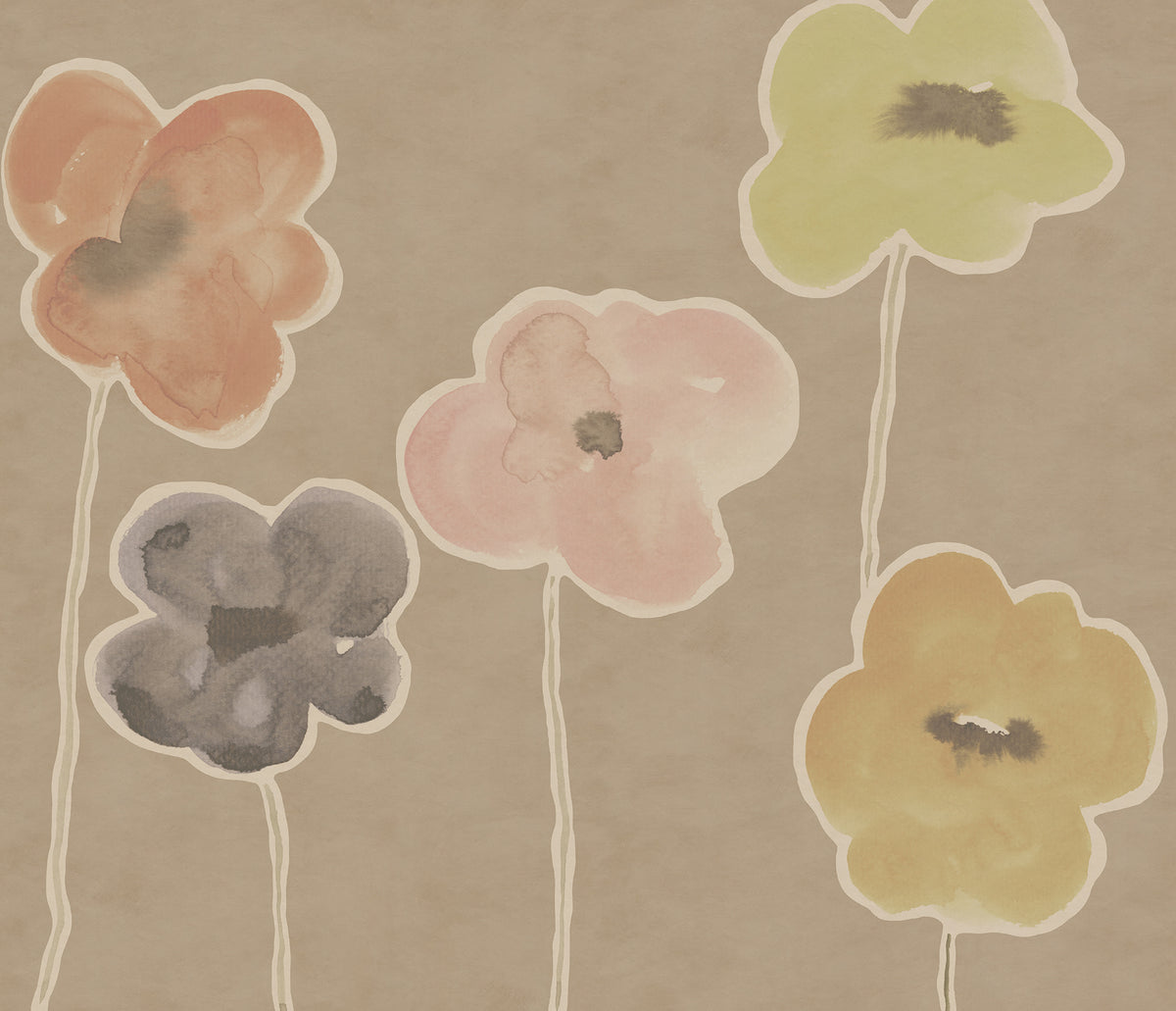 Paper Poppies wall mural by Rebel Walls in Taupe, flat swatch