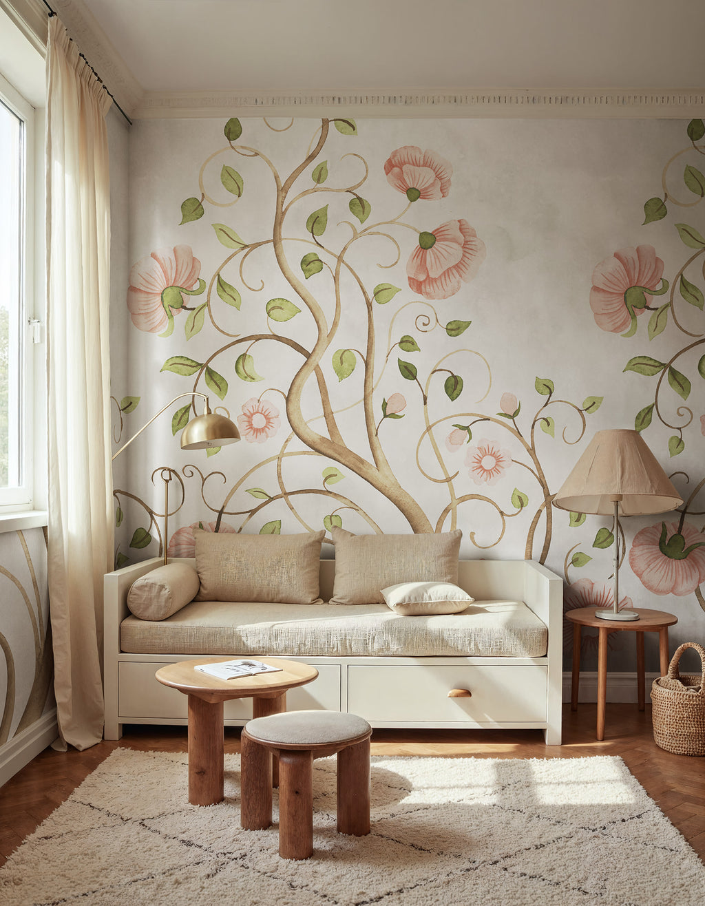 Big Poem wall mural by Rebel Walls in Pink, styled room
