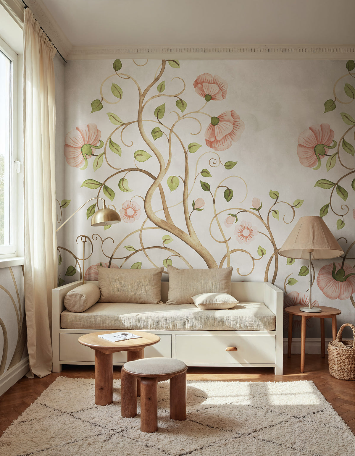 Big Poem wall mural by Rebel Walls in Pink, styled room