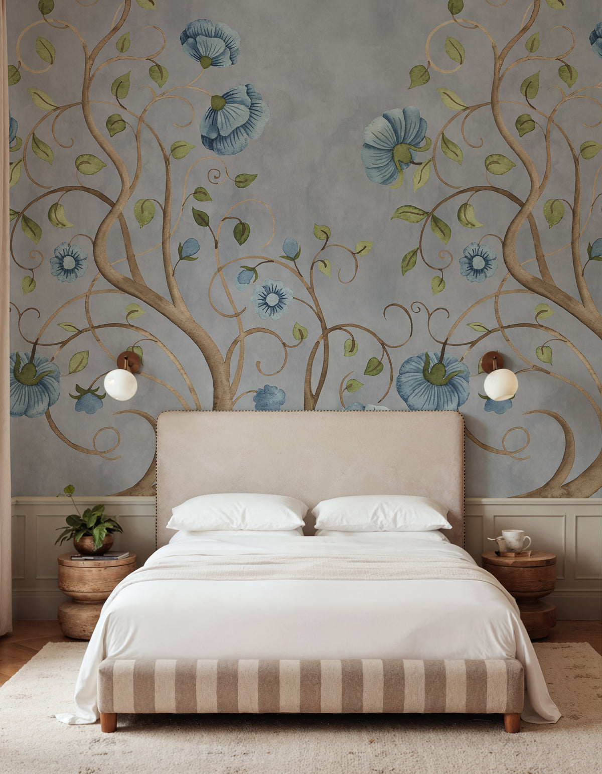Big Poem wall mural by Rebel Walls in Blue, styled room
