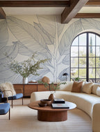 Ruby Lines wall mural by Rebel Walls in Blue, styled room