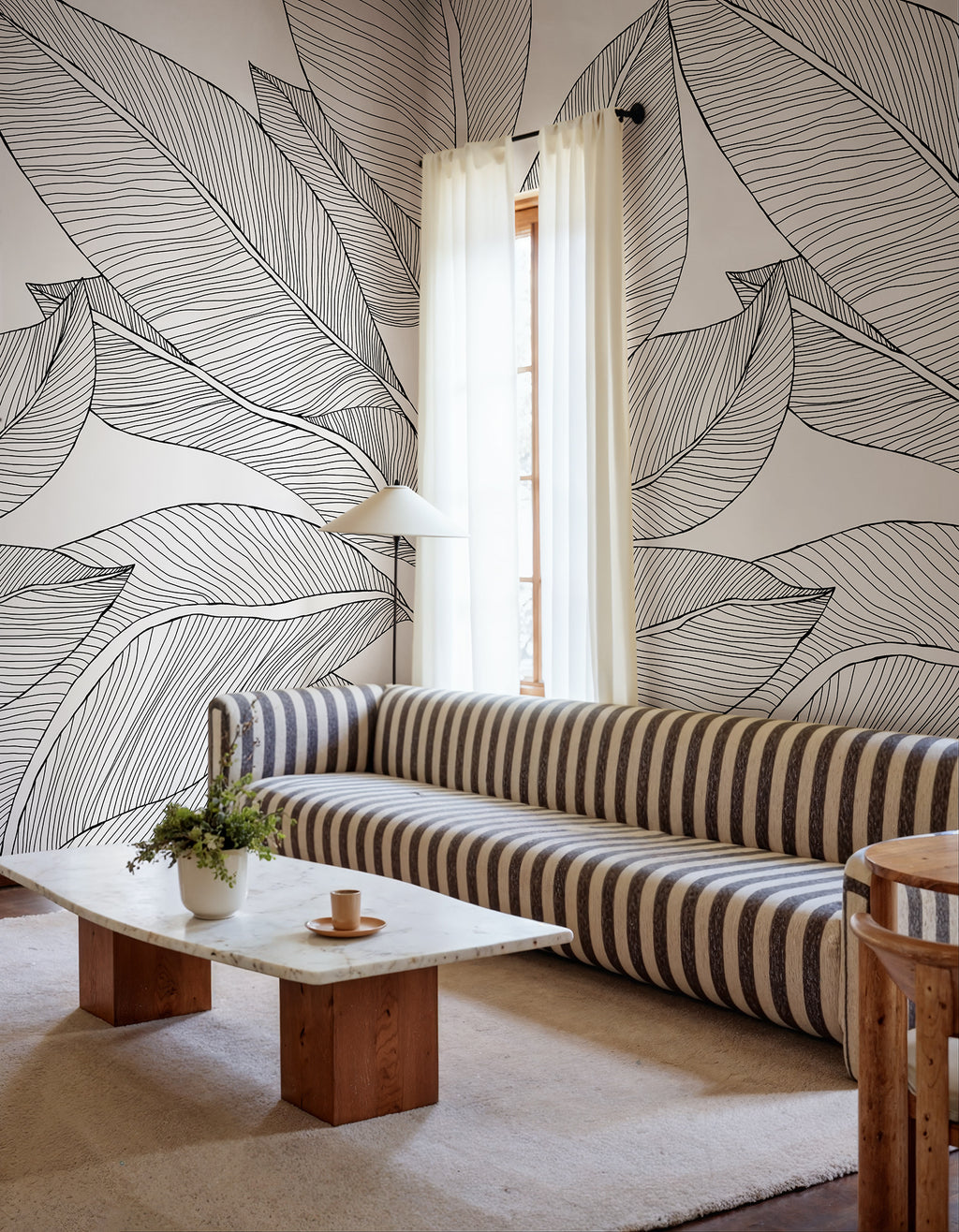 Ruby Lines wall mural by Rebel Walls in Black, styled room
