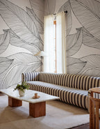 Ruby Lines wall mural by Rebel Walls in Black, styled room