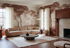 The Green Forest wall mural by Rebel Walls in Red – Burgundy, styled room