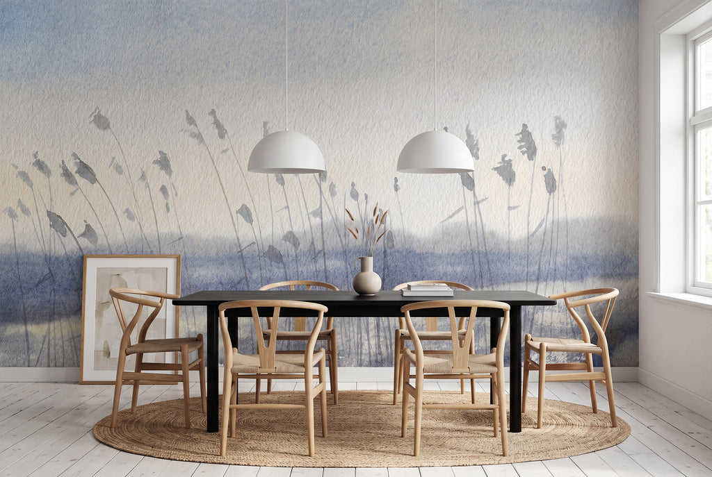Sea View wall mural by Rebel Walls in Blue, styled room