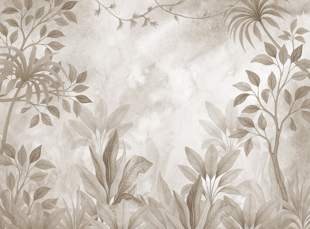 Leafy Greenery wall mural by Rebel Walls in Beige, flat swatch