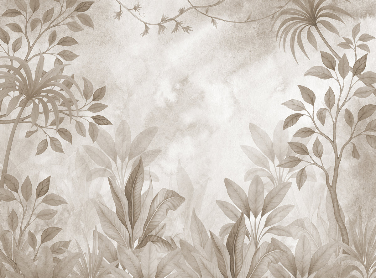 Leafy Greenery wall mural by Rebel Walls in Beige, flat swatch