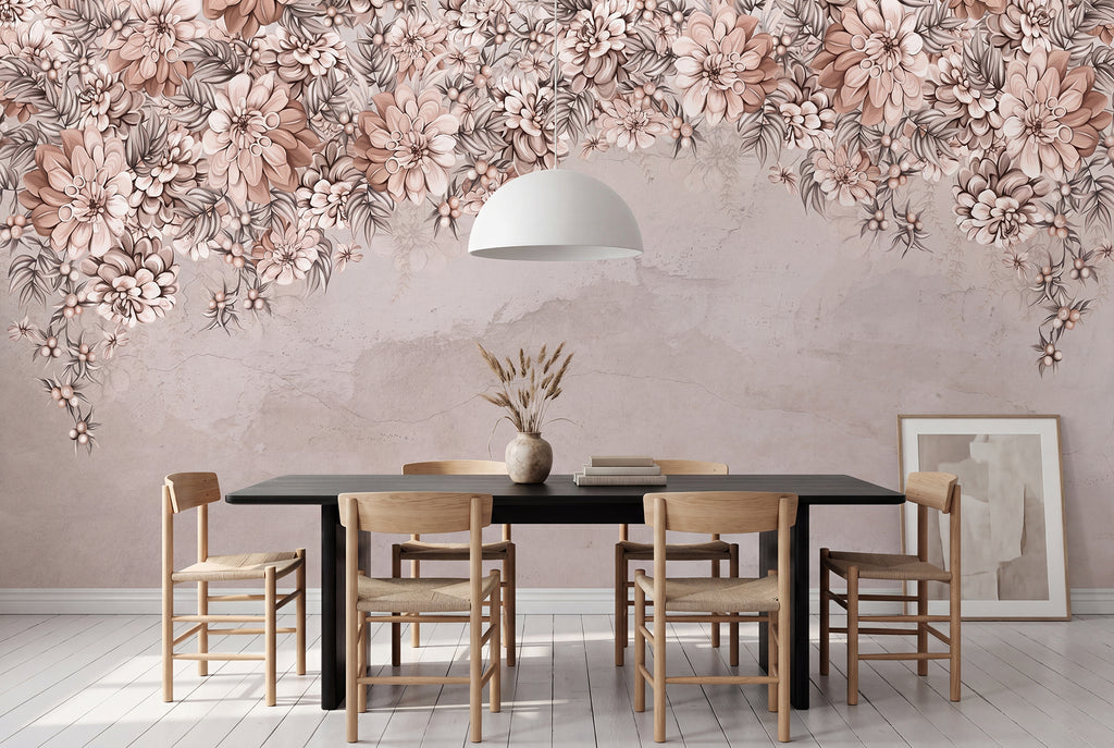 Serene Blossoms wall mural by Rebel Walls in Pink, styled room