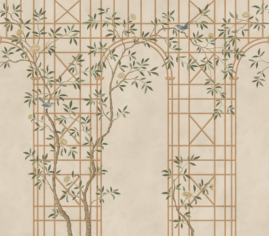 Chinoiserie Trellis wall mural by Rebel Walls in Beige – Sand, flat swatch