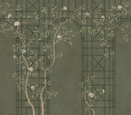 Chinoiserie Trellis wall mural by Rebel Walls in Green, flat swatch