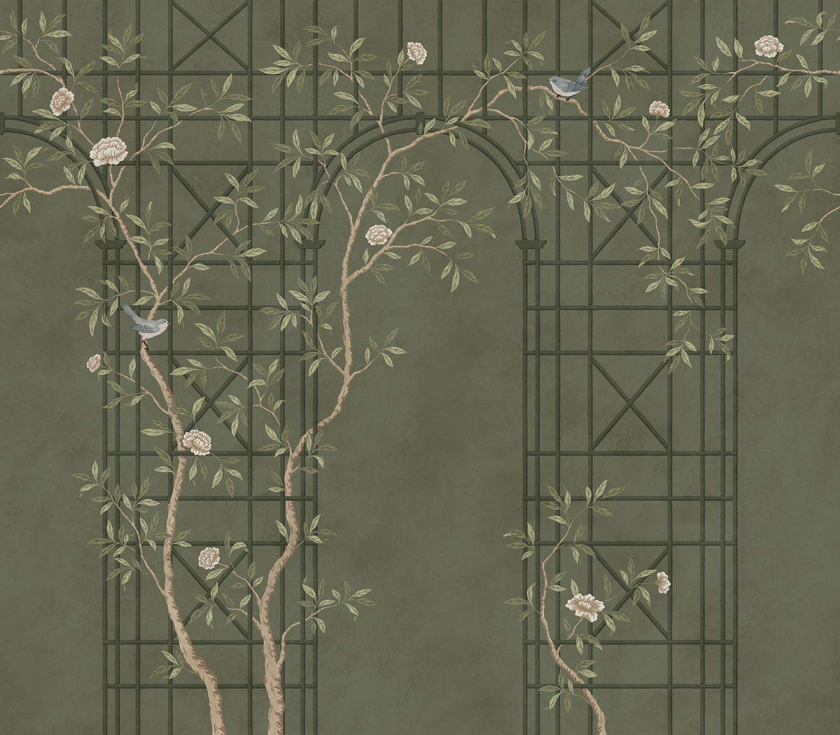 Chinoiserie Trellis wall mural by Rebel Walls in Green, flat swatch