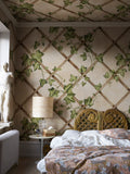 Ivy Trellis wall mural by Rebel Walls in Beige – Sand, styled room