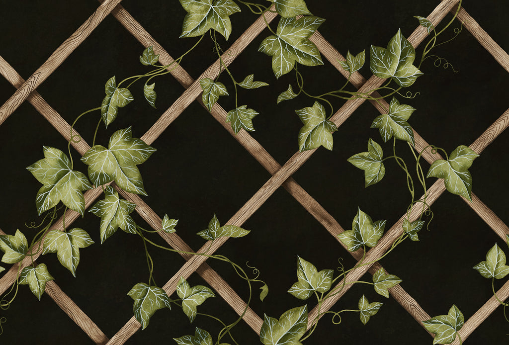 Ivy Trellis wall mural by Rebel Walls in Black, flat swatch