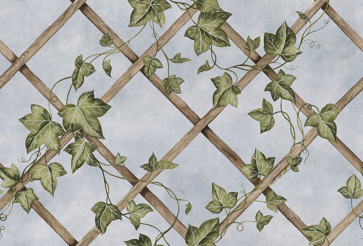 Ivy Trellis wall mural by Rebel Walls in Blue, flat swatch
