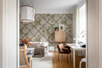 Ivy Trellis wall mural by Rebel Walls in Beige, styled room