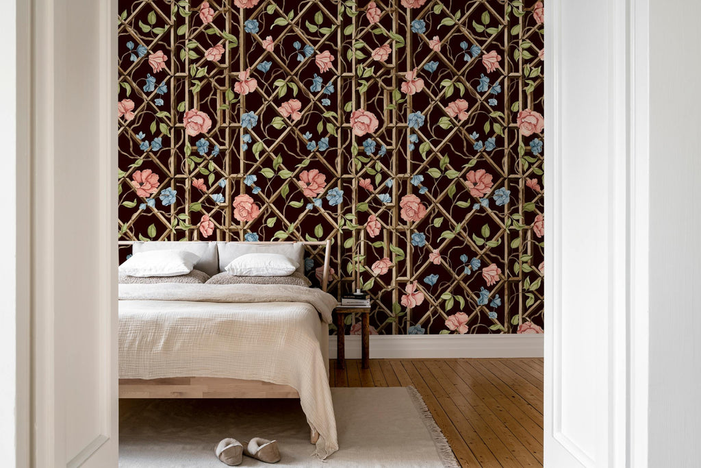Garden of Secrets wall mural by Rebel Walls in Black, styled room