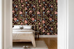 Garden of Secrets wall mural by Rebel Walls in Black, styled room