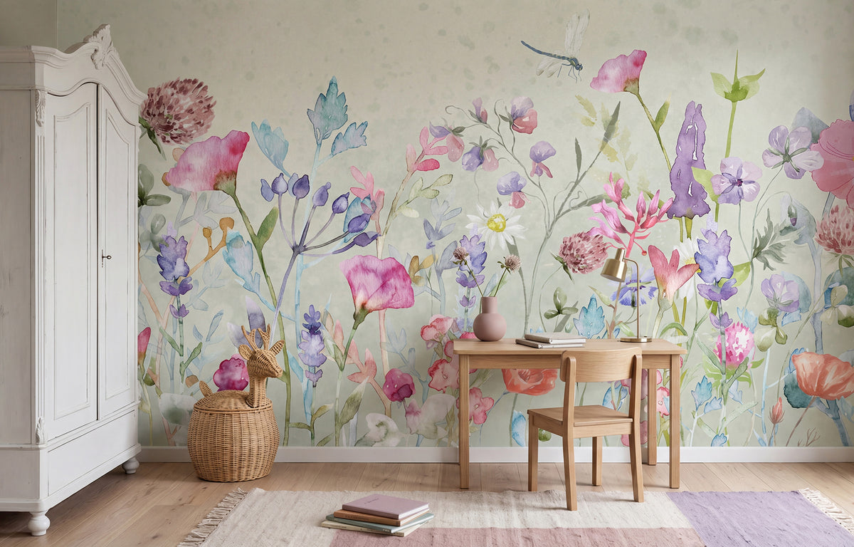 Dreamy Garden wall mural by Rebel Walls in Pink, styled room