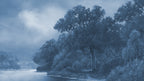 Tranquil Forest wall mural by Rebel Walls in Blue, flat swatch