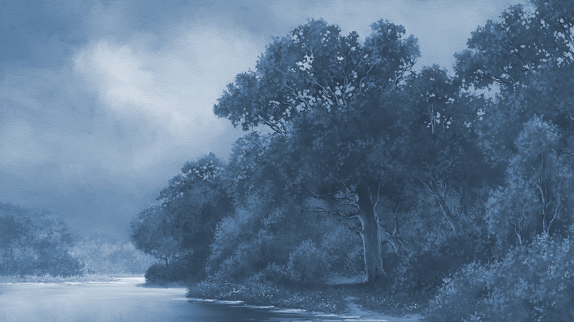 Tranquil Forest wall mural by Rebel Walls in Blue, flat swatch
