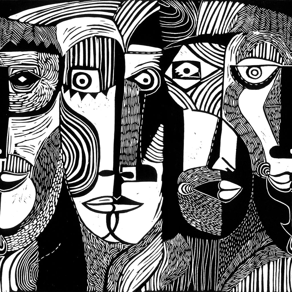 Artistic Faces wall mural by Rebel Walls in Black, flat swatch