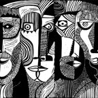Artistic Faces wall mural by Rebel Walls in Black, flat swatch