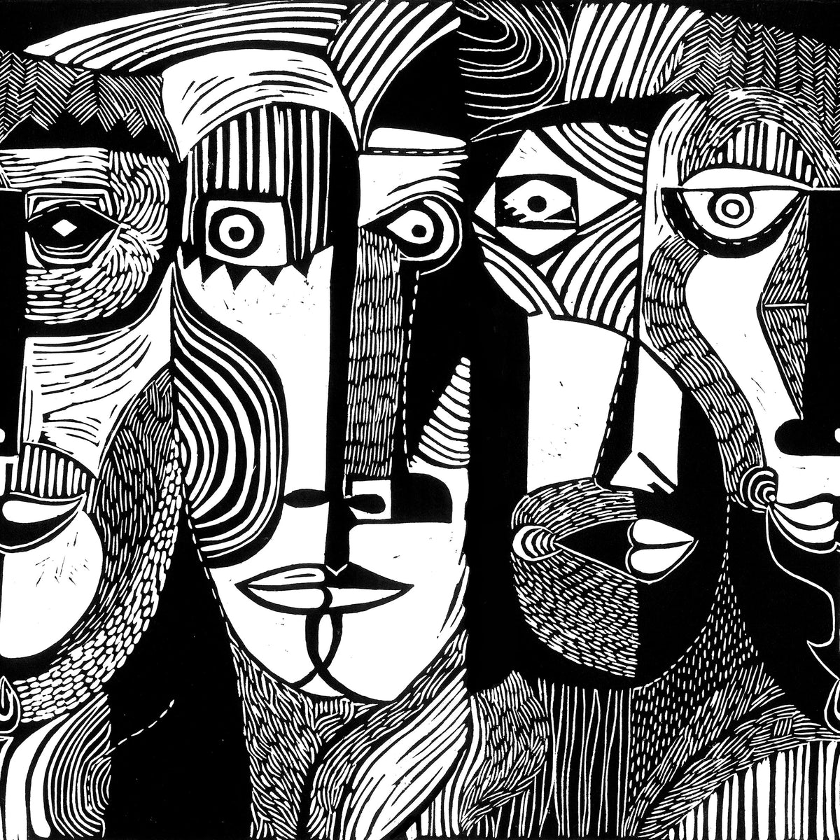 Artistic Faces wall mural by Rebel Walls in Black, flat swatch
