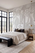Artistic Faces wall mural by Rebel Walls in White, styled room