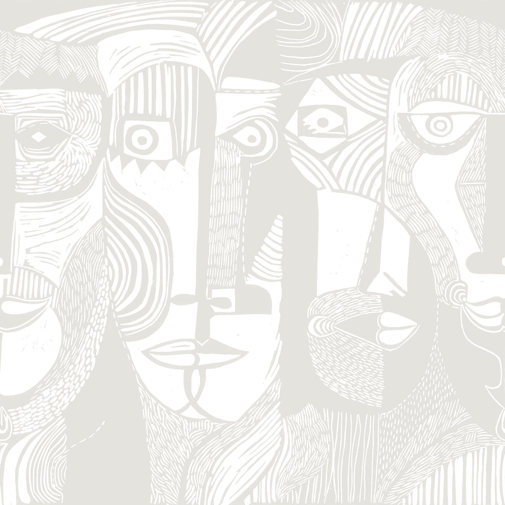 Artistic Faces wall mural by Rebel Walls in White, flat swatch