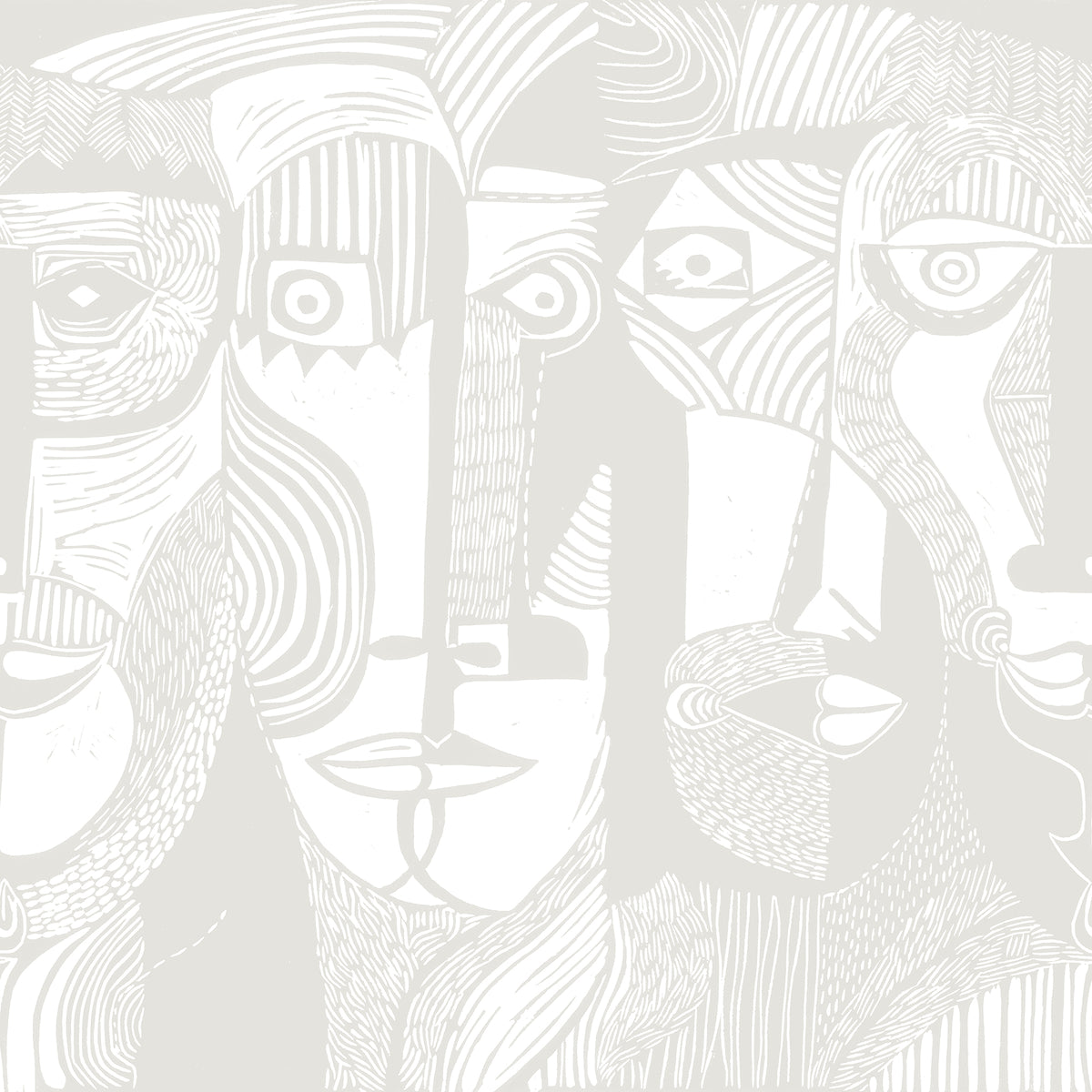 Artistic Faces wall mural by Rebel Walls in White, flat swatch