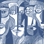 Artistic Faces wall mural by Rebel Walls in Blue, flat swatch