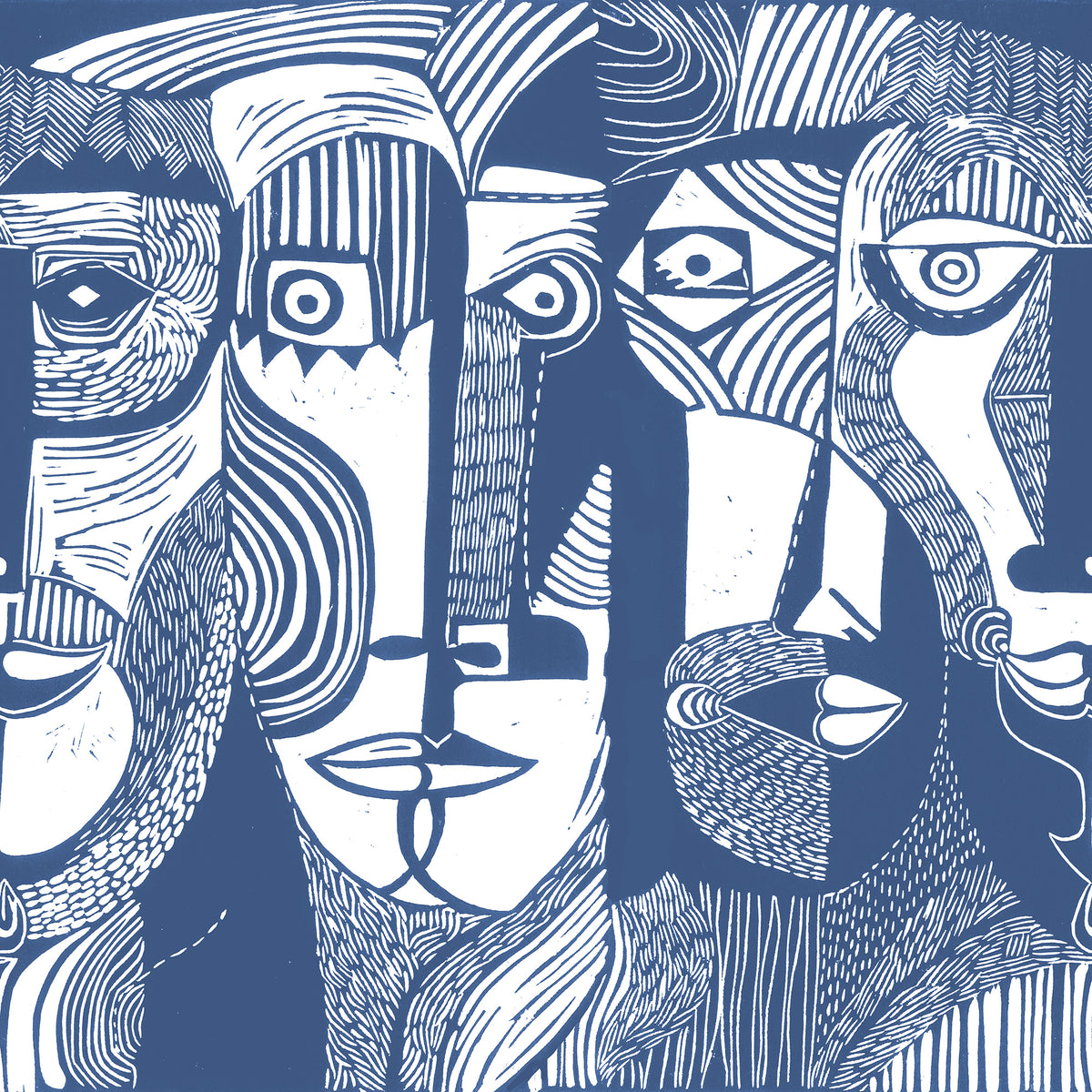 Artistic Faces wall mural by Rebel Walls in Blue, flat swatch