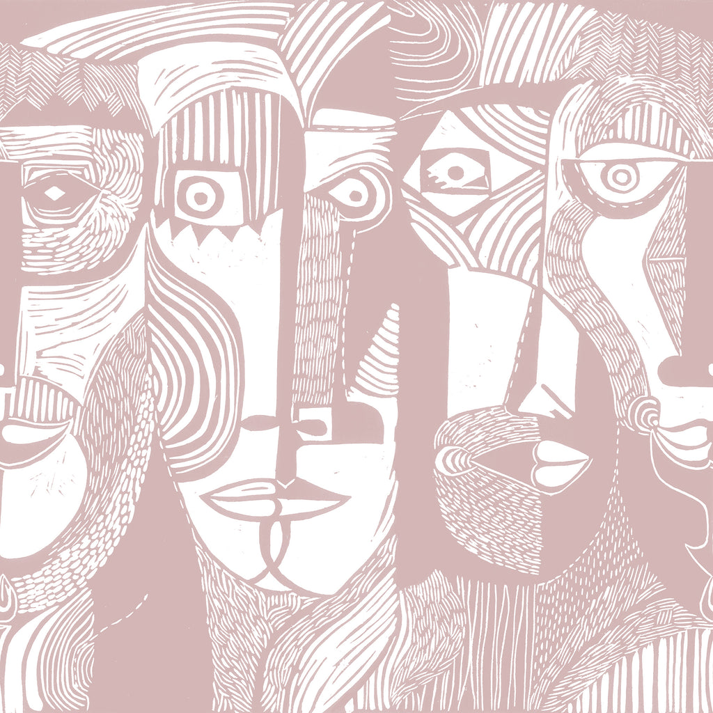 Artistic Faces wall mural by Rebel Walls in Pink, flat swatch