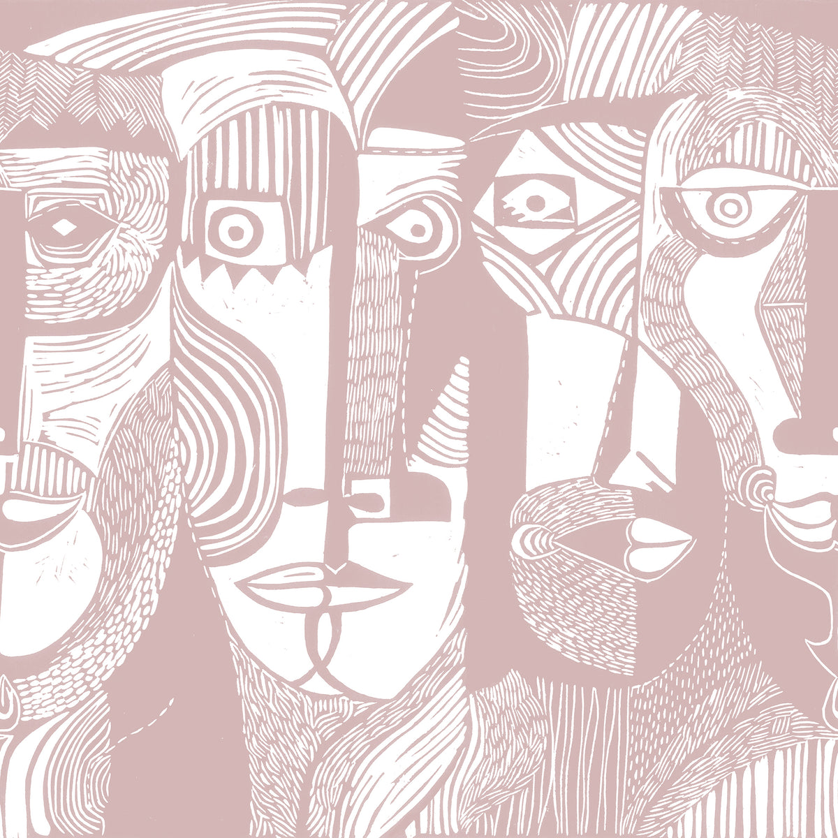 Artistic Faces wall mural by Rebel Walls in Pink, flat swatch
