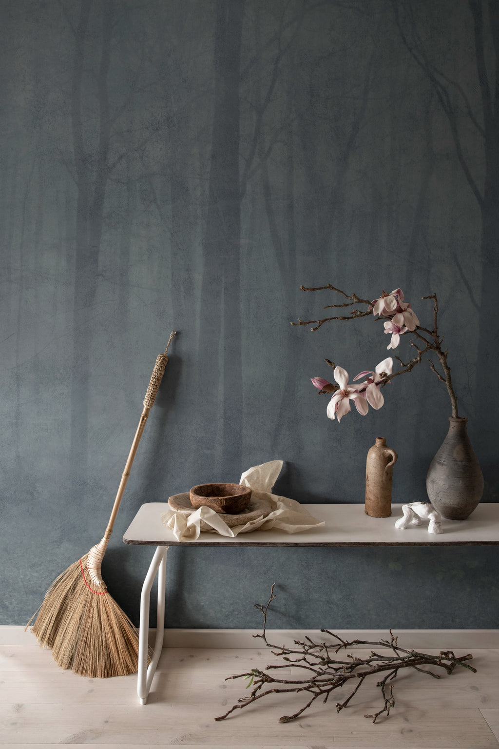 Skog wall mural by Sandberg – forest & woodland design, Blue – Misty Blue