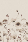Morängen Floral wall mural by Sandberg shown flat in sepia, soft brown watercolour poppies on a cream ground