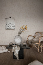 Anna wallpaper by Sandberg in Sandstone, styled on an interior wall