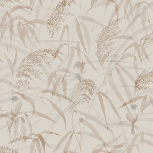 Anna wallpaper by Sandberg, watercolour reeds and grasses with small birds in warm beige, flat swatch