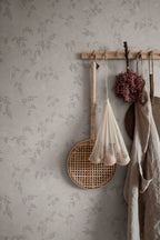 Irene wallpaper by Sandberg in Sandstone, styled on an interior wall