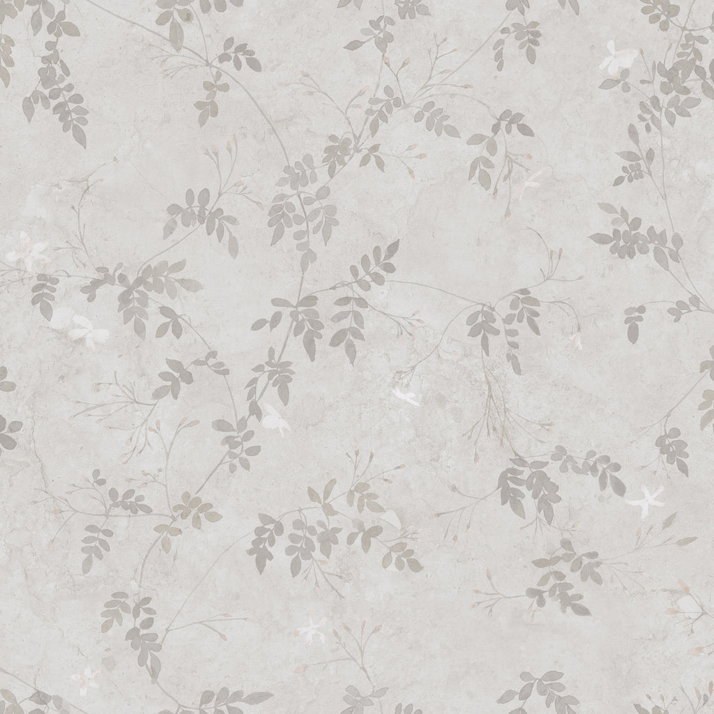 Irene wallpaper by Sandberg, tonal grey and taupe jasmine vines on pale plaster, flat swatch colourway
