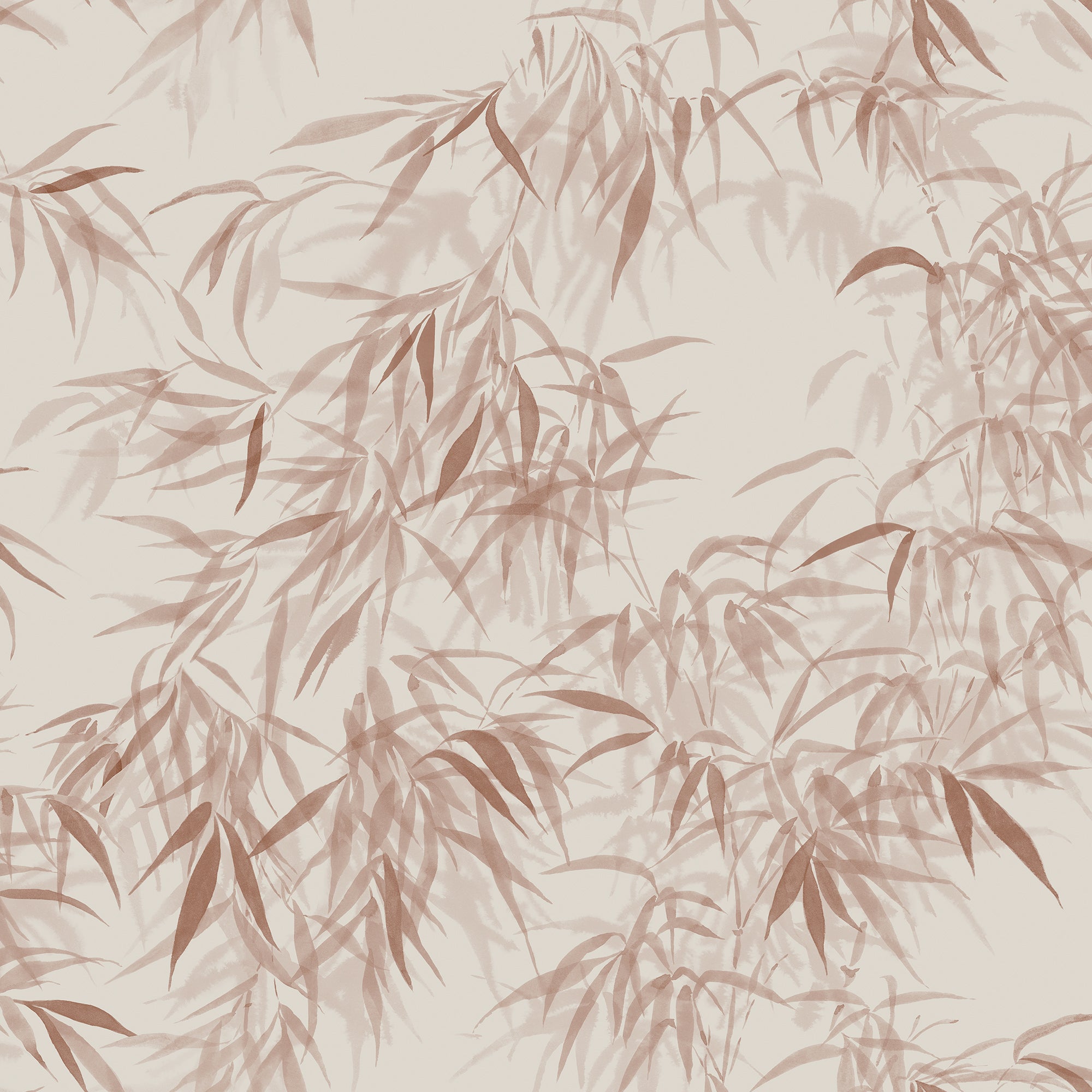 Jon wallpaper by Sandberg, soft watercolour bamboo leaves in terracotta and rust on a pale cream ground, flat roll swatch