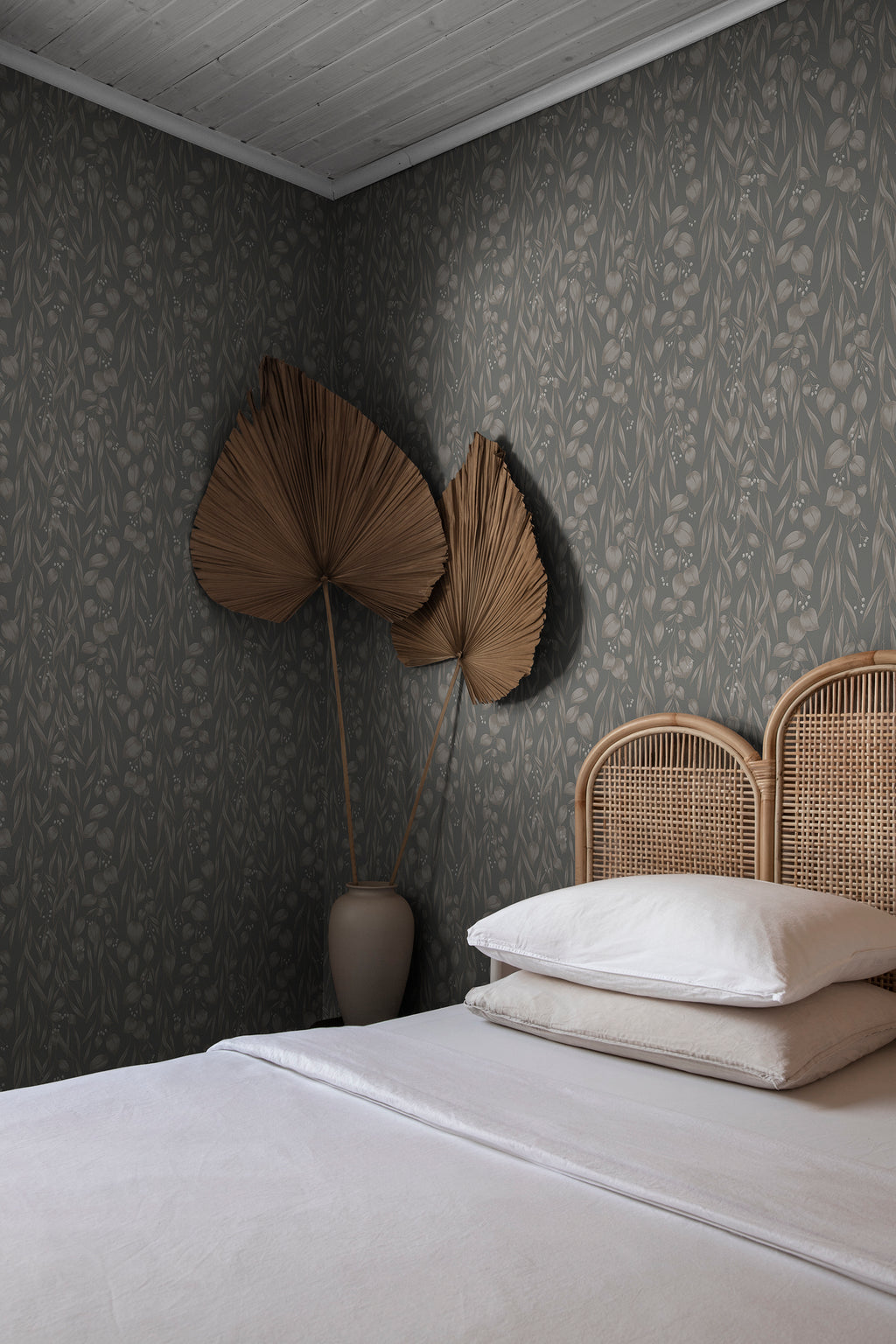 Sara wallpaper by Sandberg in Sage Green, styled on an interior wall