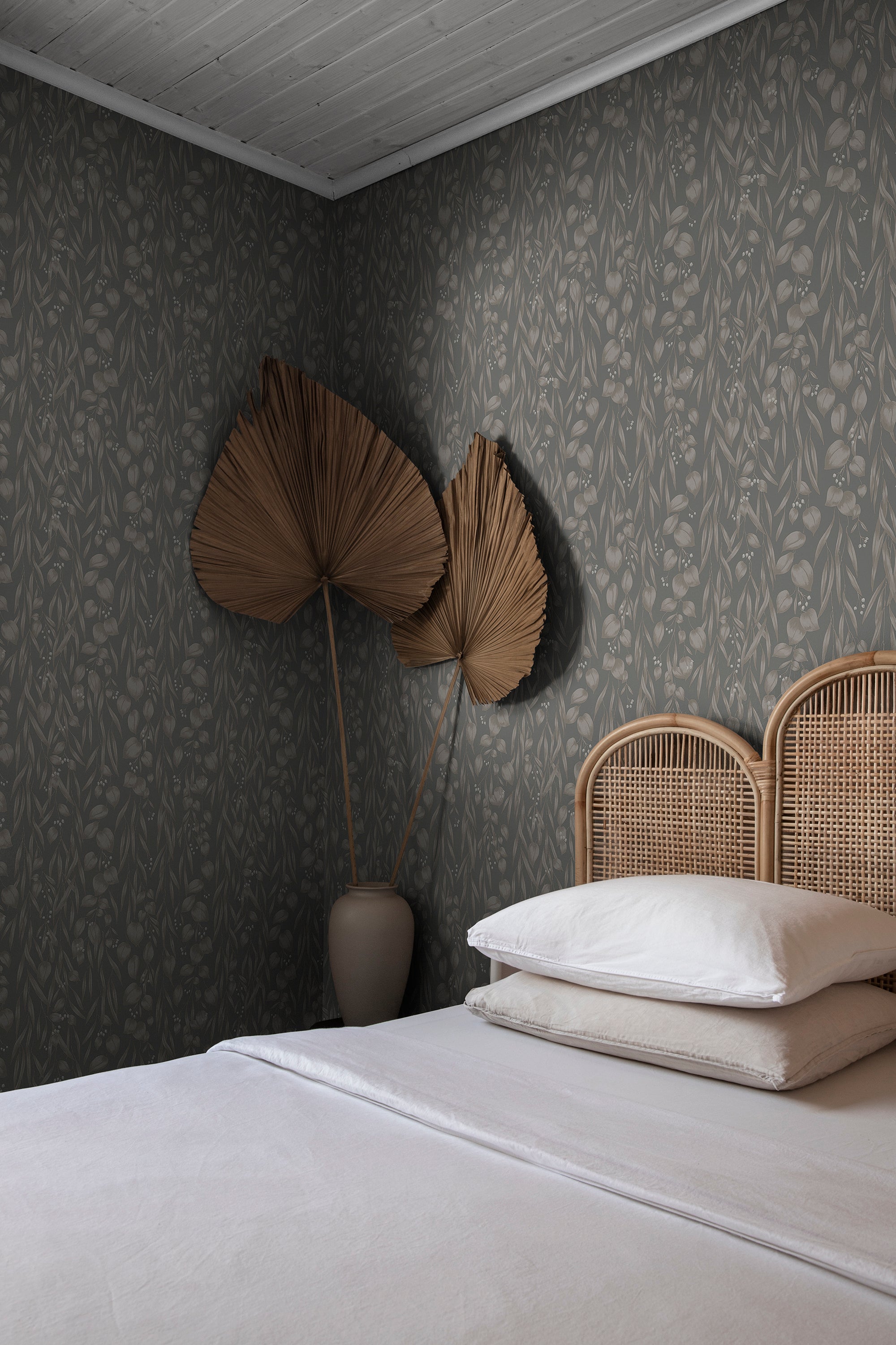 Sara wallpaper by Sandberg in Sage Green, styled on an interior wall