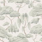 Kristoffer Forest wallpaper by Sandberg, flat swatch of pale sage windswept trees on cream